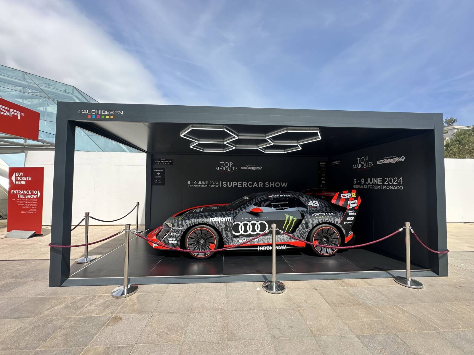 L'Audi de Ken Block à Top Marques Monaco 2024: Exposition sous le Carport CarZone 4.0 de Cauchy Design