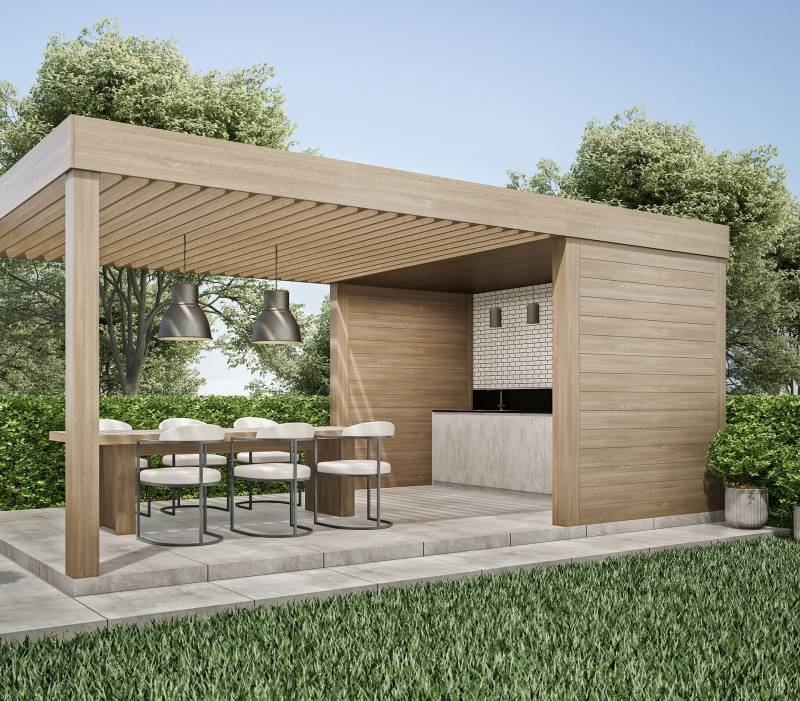 Pergola bioclimatique LaNostra Wood – Le design naturel pour votre jardin à Lyon